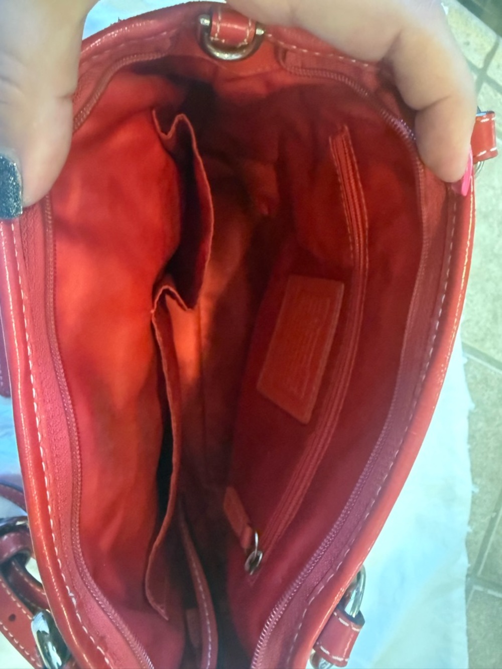 Coach Tan Signature Canvas Satchel with Red Leather Trim - Picture 4 of 9